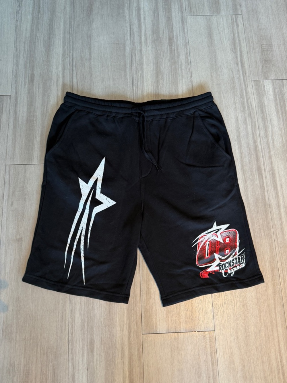 Rockstar Original Black Men's Athletic Shorts with Graphic Star and '08' Detail